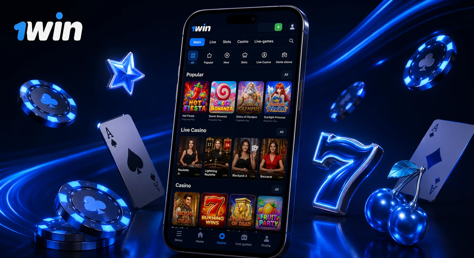 Mobile slots and live dealer games in the official 1win casino app