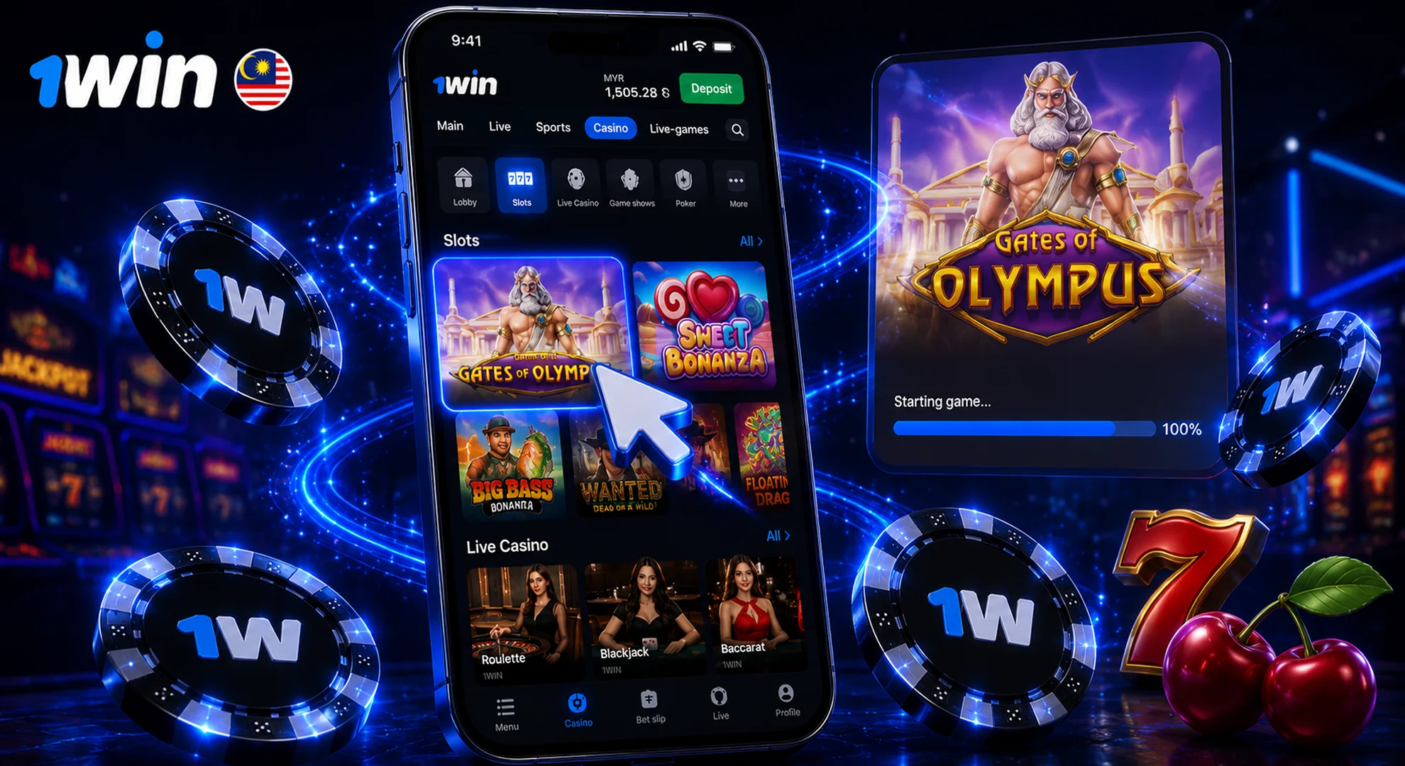Launching a real money casino game title on official 1win site