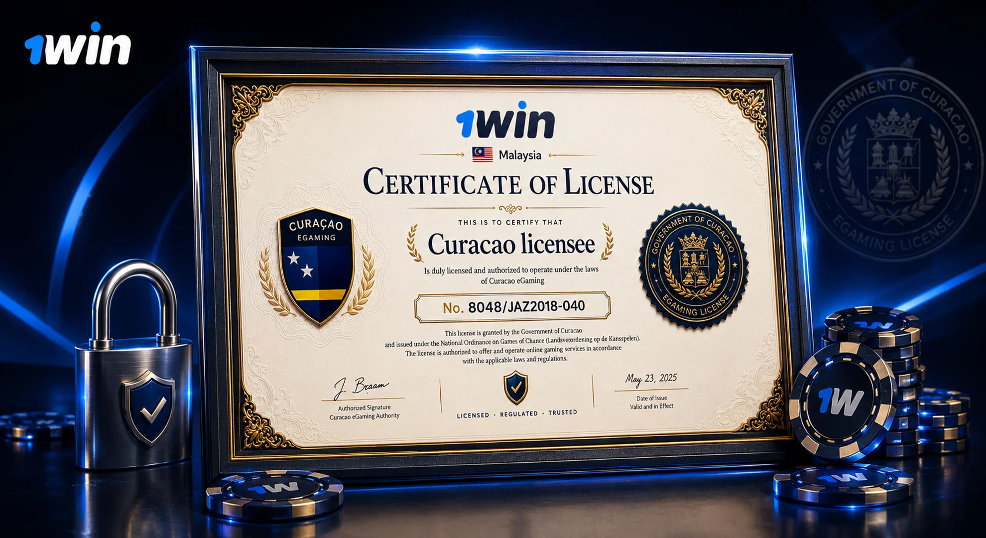Official Curacao licence and security standards on 1win Malaysia website