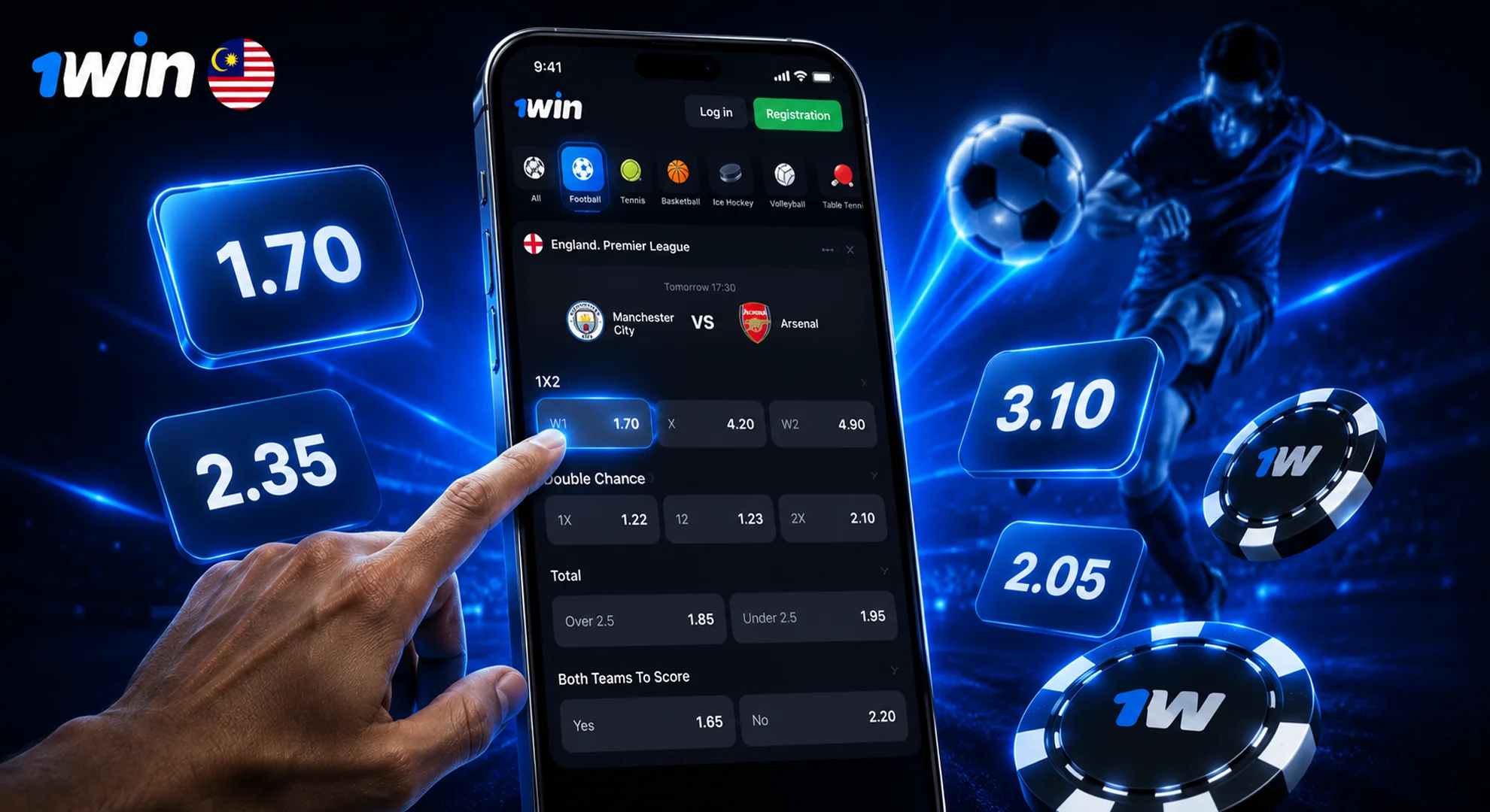 Selecting match outcomes and odds on 1win Malaysia sports betting board