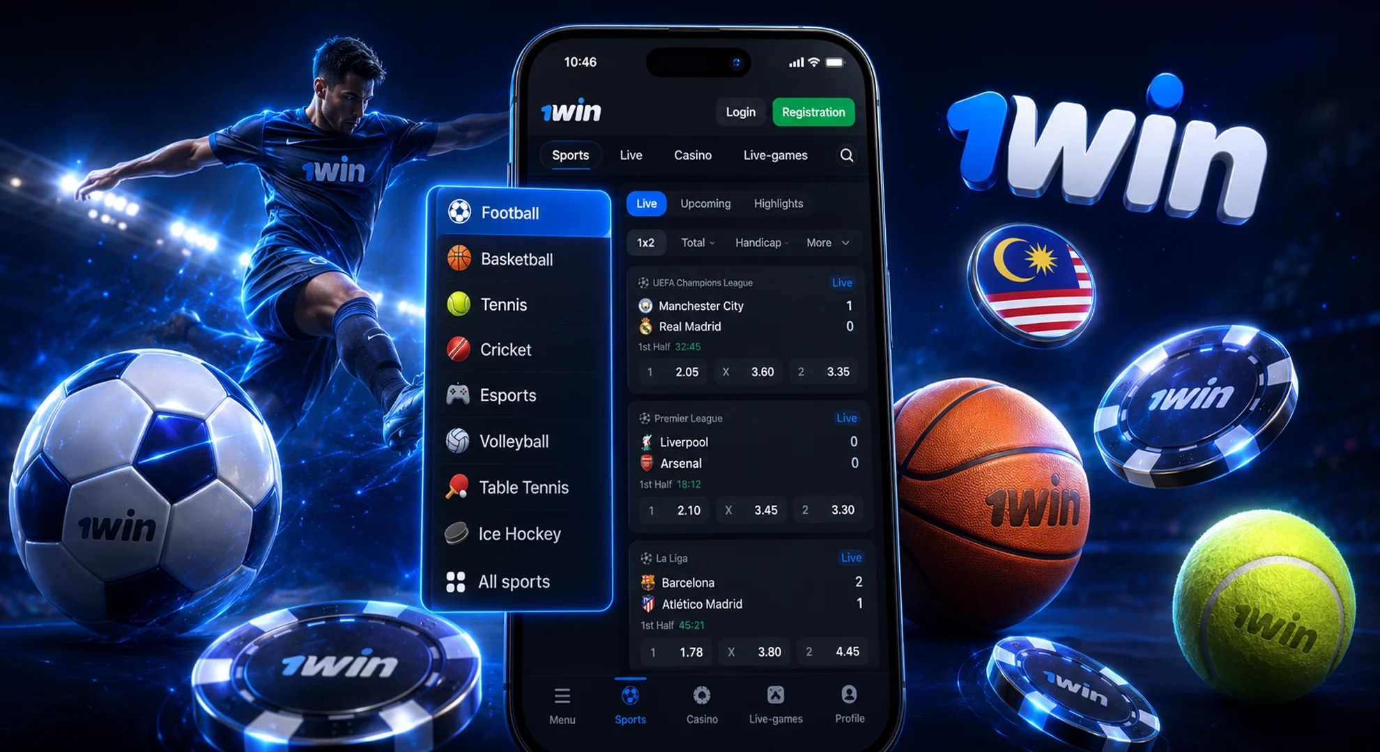 How to select a sport discipline in the 1win sports betting sidebar